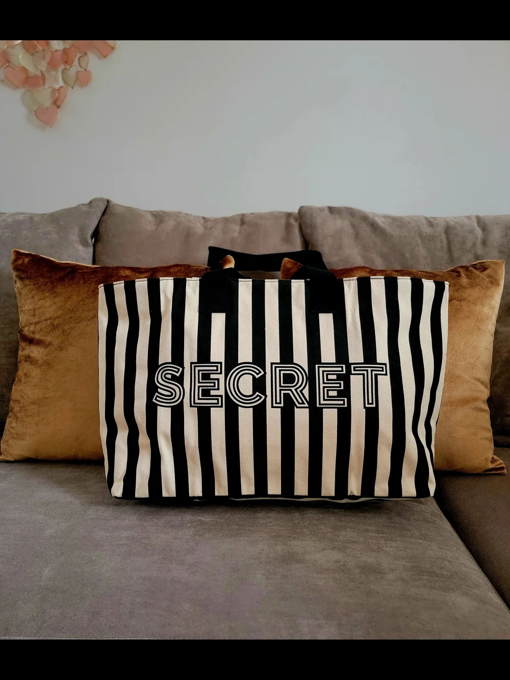 Victoria's Secret NWT Stripe Canvas Varsity Logo Large Travel Zipper Tote Bag
